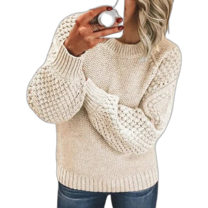 Effortless Blue Knit Sweater for Women with Crew Neck Long Sleeve Oversized Casual Style