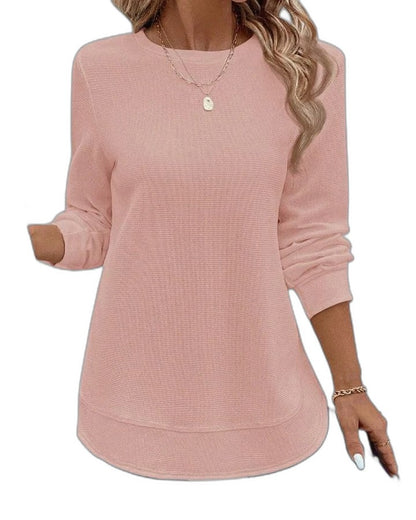 Effortless Blue Knit Sweater for Women with Crew Neck Long Sleeve Oversized Casual Style