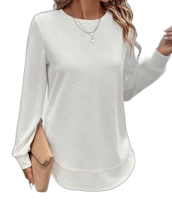 Effortless Blue Knit Sweater for Women with Crew Neck Long Sleeve Oversized Casual Style