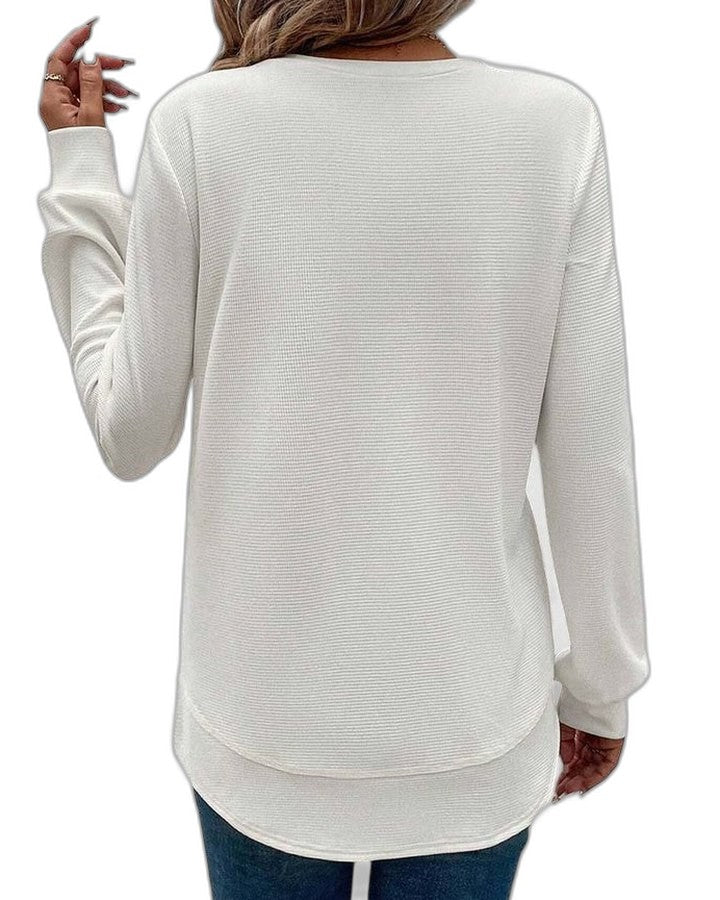 Effortless Blue Knit Sweater for Women with Crew Neck Long Sleeve Oversized Casual Style