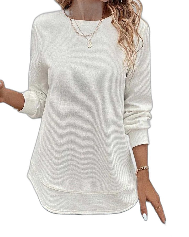 Effortless Blue Knit Sweater for Women with Crew Neck Long Sleeve Oversized Casual Style