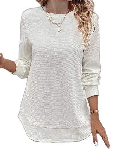 Effortless Blue Knit Sweater for Women with Crew Neck Long Sleeve Oversized Casual Style