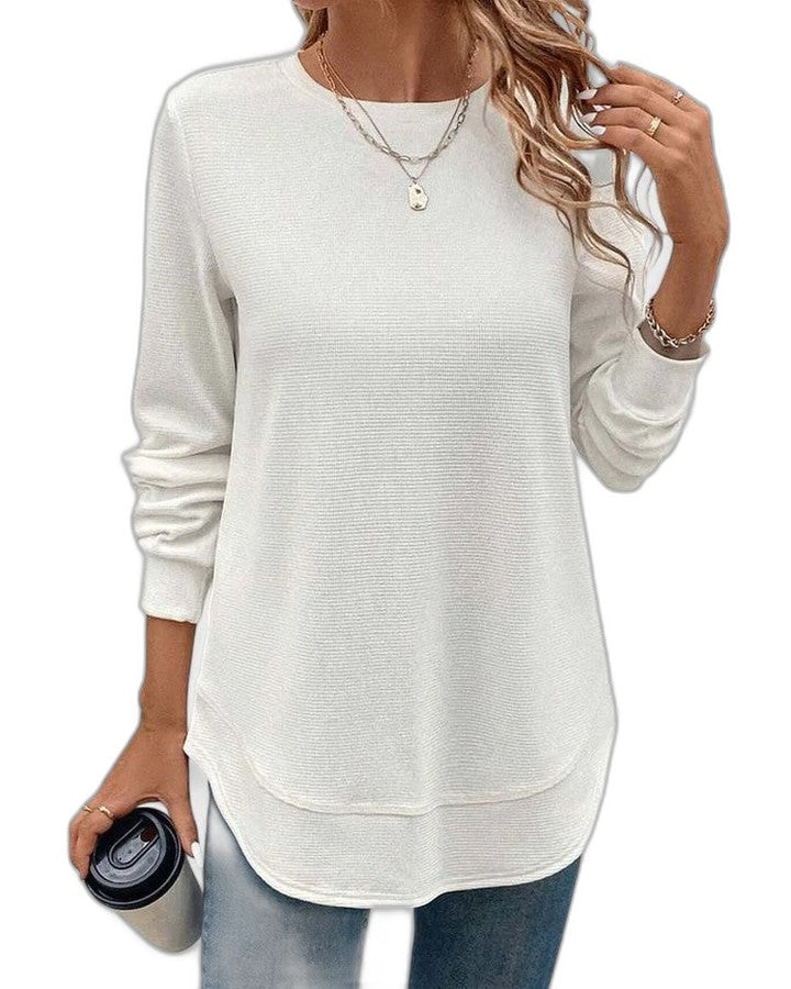 Effortless Blue Knit Sweater for Women with Crew Neck Long Sleeve Oversized Casual Style