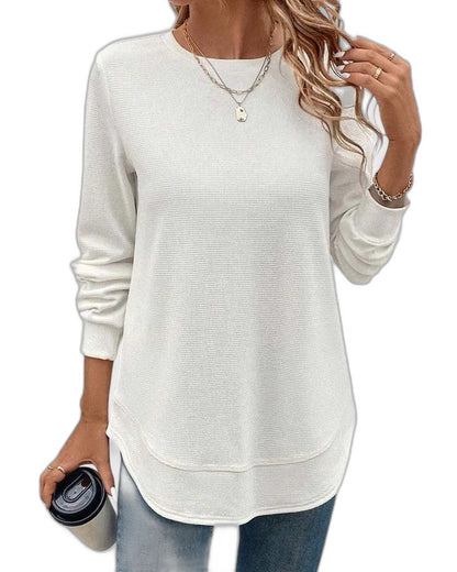 Effortless Blue Knit Sweater for Women with Crew Neck Long Sleeve Oversized Casual Style