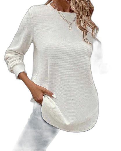 Effortless Blue Knit Sweater for Women with Crew Neck Long Sleeve Oversized Casual Style