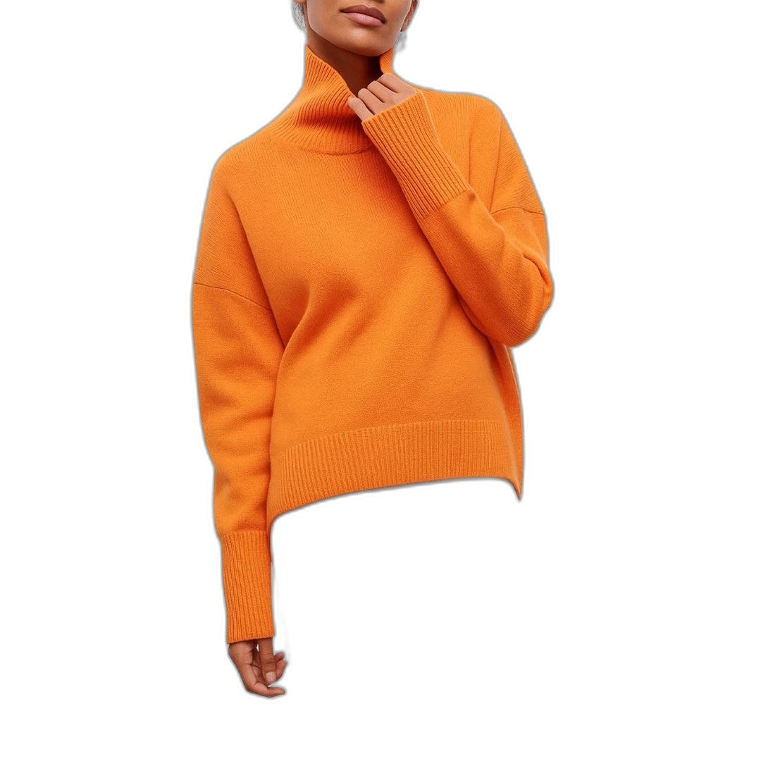 Effortless Blue Knit Sweater for Women with Turtleneck Short Sleeve Casual Style