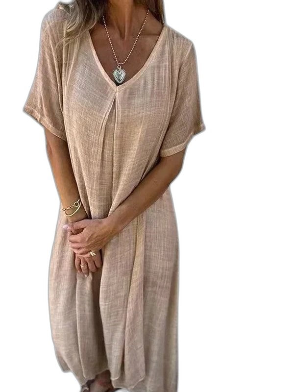 Effortless Blue Knit T Shirt for Women with V Neck Short Sleeve Flowing Oversized Casual Style