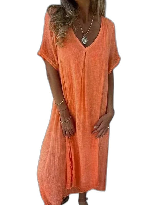 Effortless Blue Knit T Shirt for Women with V Neck Short Sleeve Flowing Oversized Casual Style