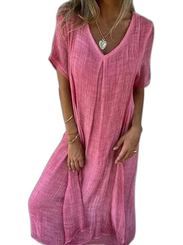 Effortless Blue Knit T Shirt for Women with V Neck Short Sleeve Flowing Oversized Casual Style