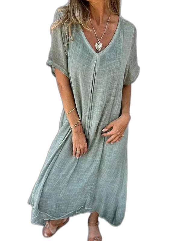 Effortless Blue Knit T Shirt for Women with V Neck Short Sleeve Flowing Oversized Casual Style