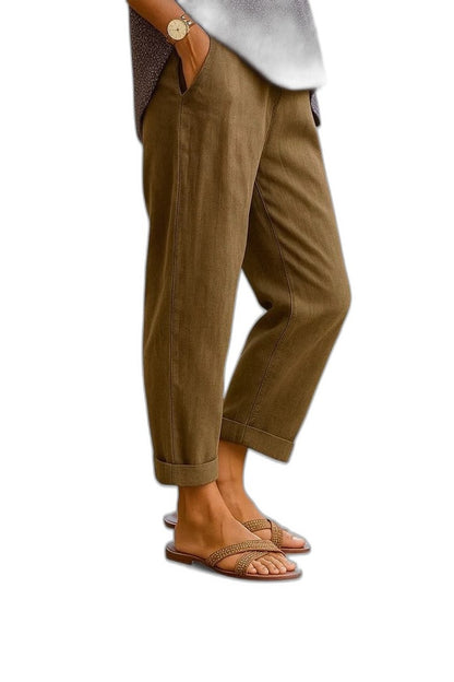 Effortless Blue Linen Pants for Women with Cropped Straight Leg Pockets Casual Style