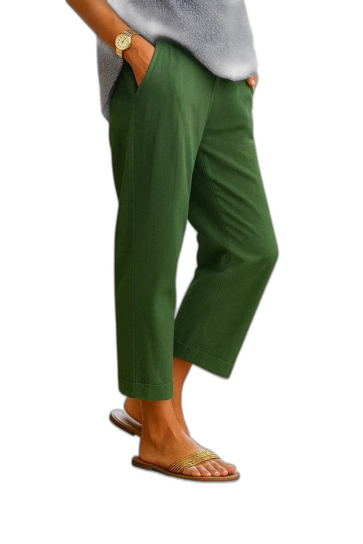 Effortless Blue Linen Pants for Women with Cropped Straight Leg Pockets Casual Style