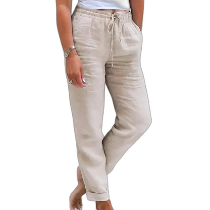 Effortless Blue Linen Pants for Women with High Waisted Straight Leg Casual Style