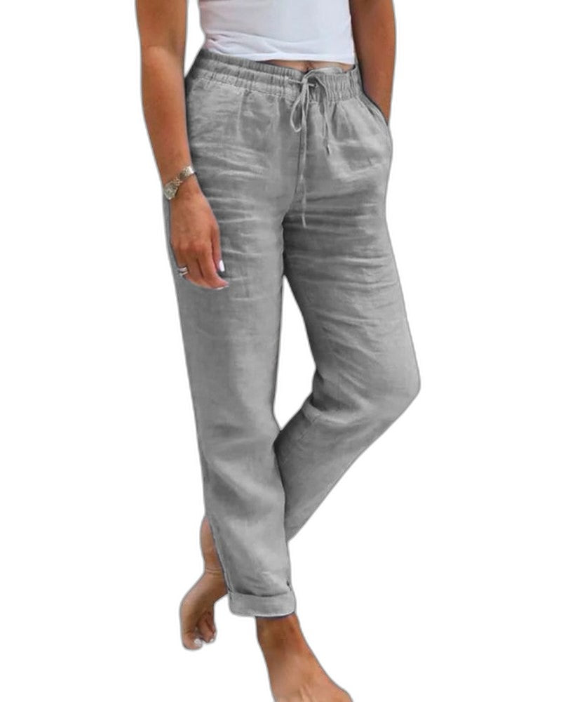 Effortless Blue Linen Pants for Women with High Waisted Straight Leg Casual Style