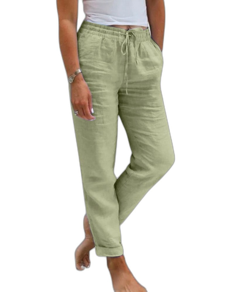 Effortless Blue Linen Pants for Women with High Waisted Straight Leg Casual Style