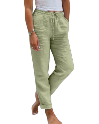 Effortless Blue Linen Pants for Women with High Waisted Straight Leg Casual Style