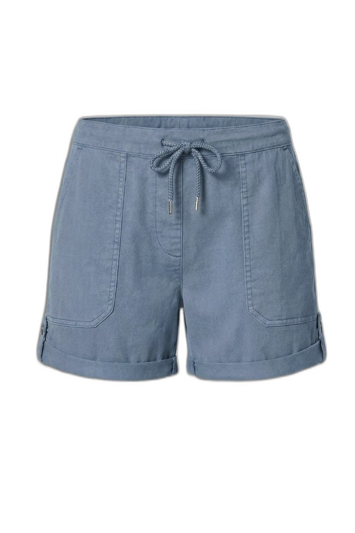 Effortless Blue Linen Shorts for Women with High Waisted Drawstring Pockets Casual Style