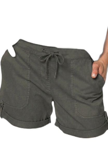 Effortless Blue Linen Shorts for Women with High Waisted Drawstring Pockets Casual Style