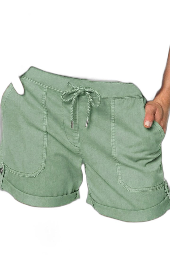 Effortless Blue Linen Shorts for Women with High Waisted Drawstring Pockets Casual Style