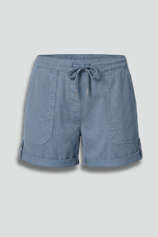 Effortless Blue Linen Shorts for Women with High Waisted Drawstring Pockets Casual Style
