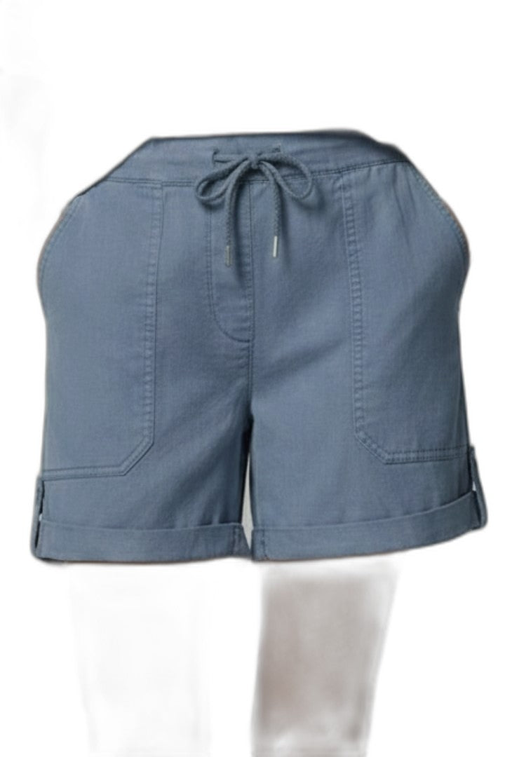 Effortless Blue Linen Shorts for Women with High Waisted Drawstring Pockets Casual Style