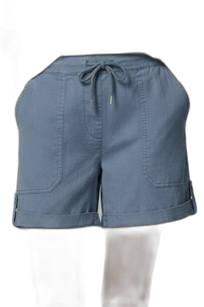 Effortless Blue Linen Shorts for Women with High Waisted Drawstring Pockets Casual Style