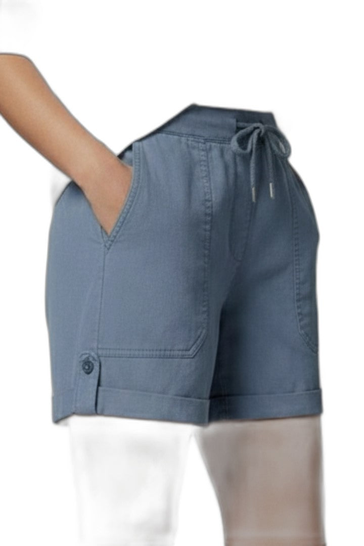 Effortless Blue Linen Shorts for Women with High Waisted Drawstring Pockets Casual Style
