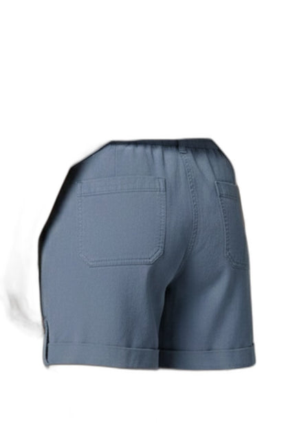 Effortless Blue Linen Shorts for Women with High Waisted Drawstring Pockets Casual Style
