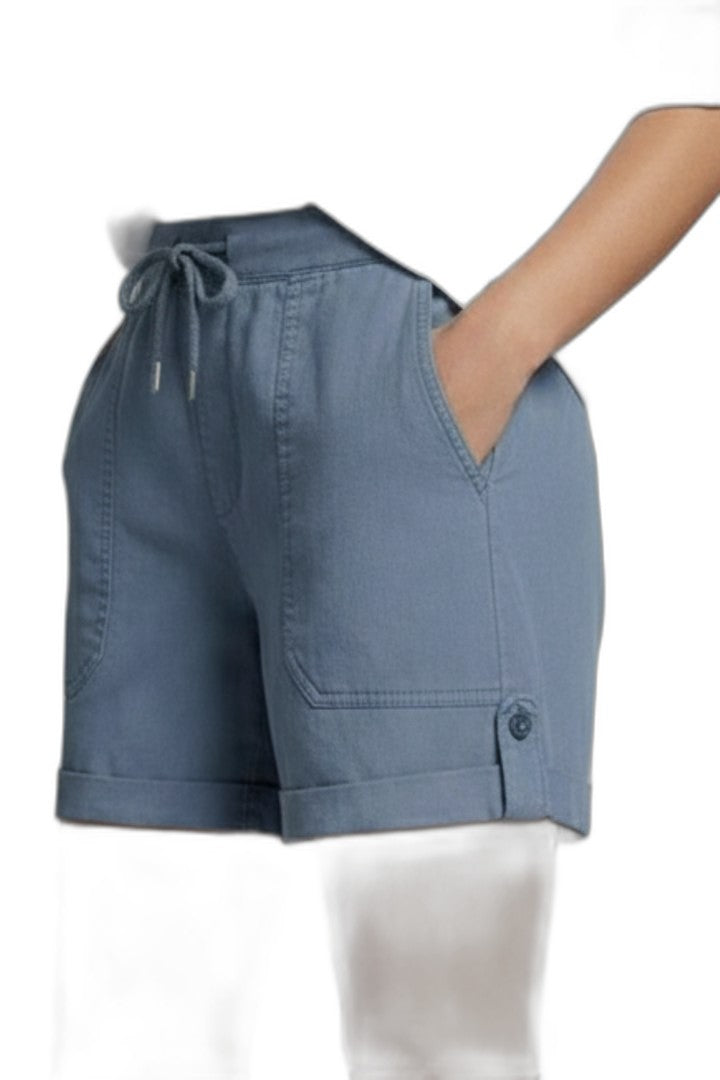 Effortless Blue Linen Shorts for Women with High Waisted Drawstring Pockets Casual Style