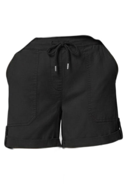 Effortless Blue Linen Shorts for Women with High Waisted Drawstring Pockets Casual Style
