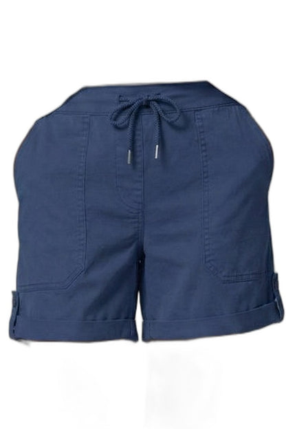 Effortless Blue Linen Shorts for Women with High Waisted Drawstring Pockets Casual Style