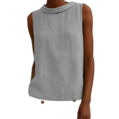 Effortless Blue Linen Tank Top for Women with Boat Neck Sleeveless Casual Style