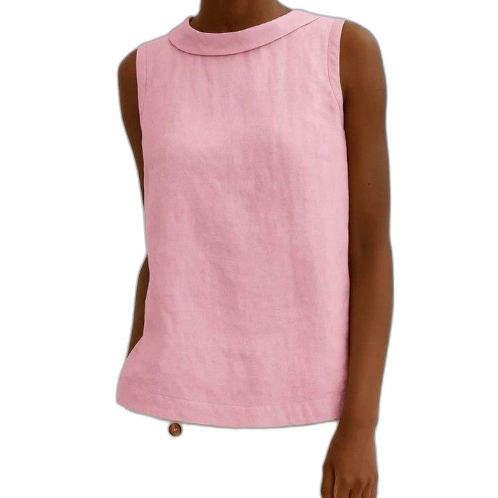 Effortless Blue Linen Tank Top for Women with Boat Neck Sleeveless Casual Style