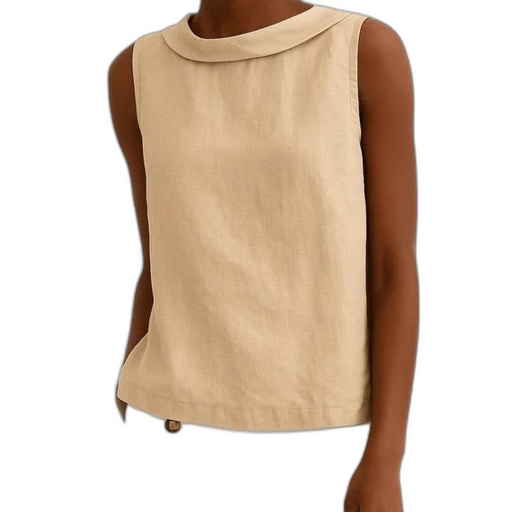 Effortless Blue Linen Tank Top for Women with Boat Neck Sleeveless Casual Style