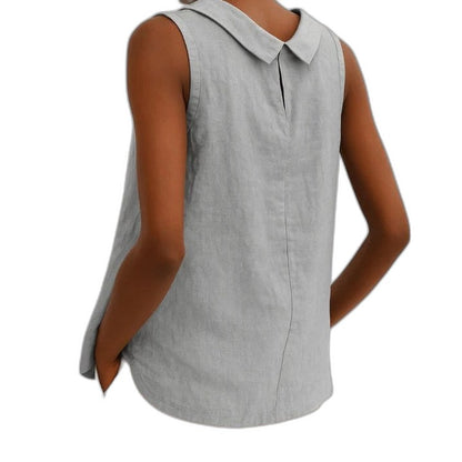 Effortless Blue Linen Tank Top for Women with Boat Neck Sleeveless Casual Style
