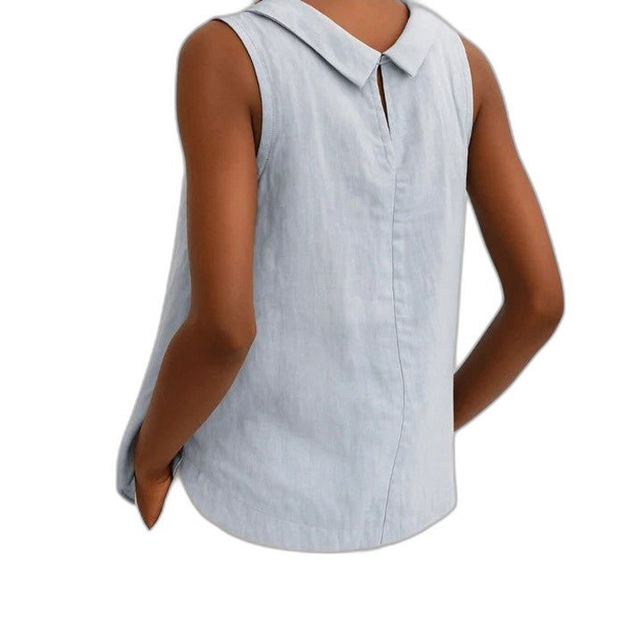 Effortless Blue Linen Tank Top for Women with Boat Neck Sleeveless Casual Style