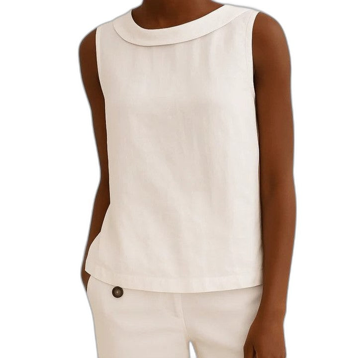 Effortless Blue Linen Tank Top for Women with Boat Neck Sleeveless Casual Style