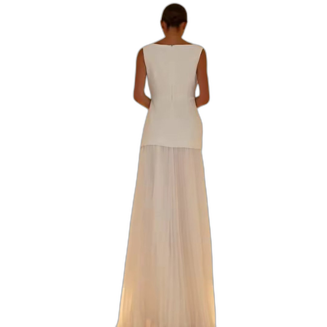 Effortless Blue Maxi Dress for Women with Boat Neck Sleeveless Pleated Flowing Casual Style