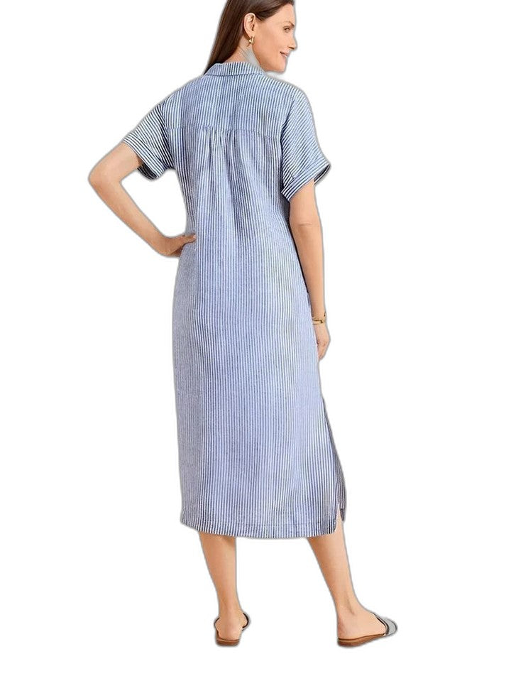 Effortless Blue Maxi Dress for Women with Collared Short Sleeve Button Front Flowing Casual Style