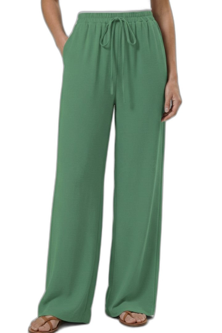 Effortless Blue Wide Leg Pants for Women with High Waisted Drawstring Palazzo Pockets Casual Style