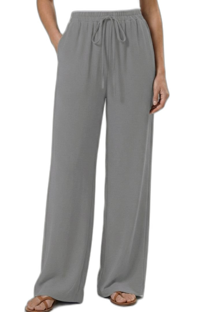 Effortless Blue Wide Leg Pants for Women with High Waisted Drawstring Palazzo Pockets Casual Style