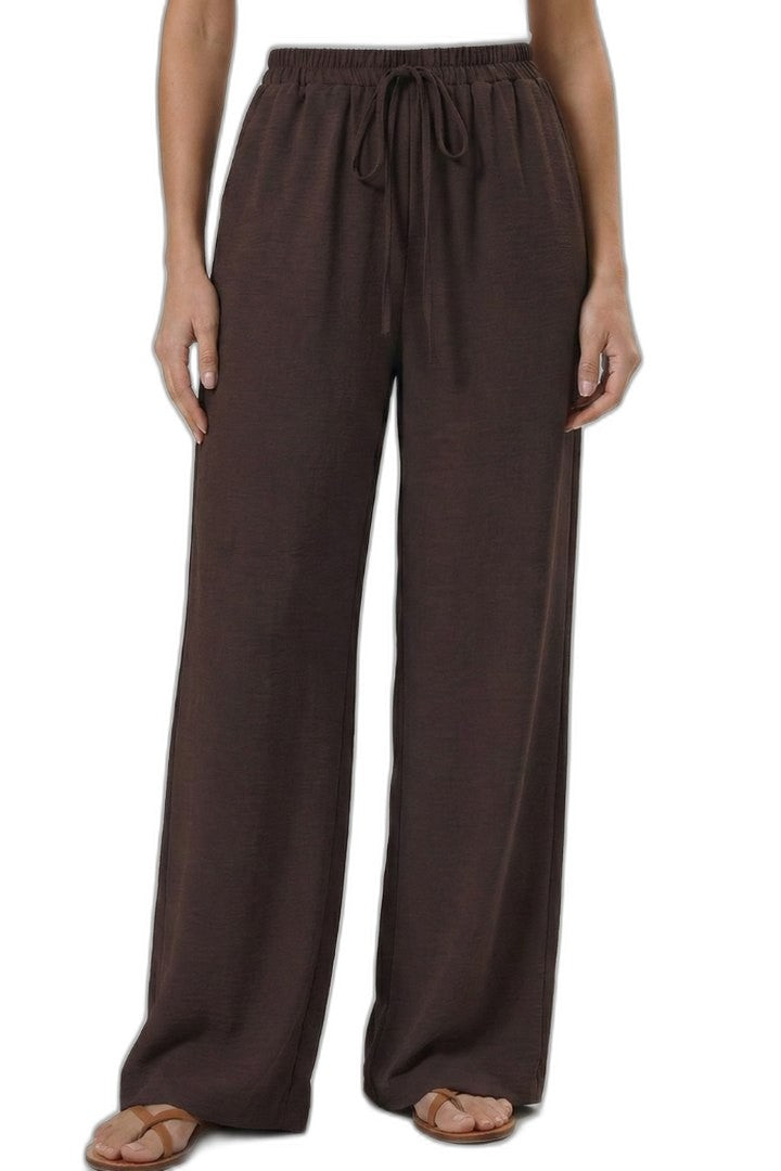Effortless Blue Wide Leg Pants for Women with High Waisted Drawstring Palazzo Pockets Casual Style
