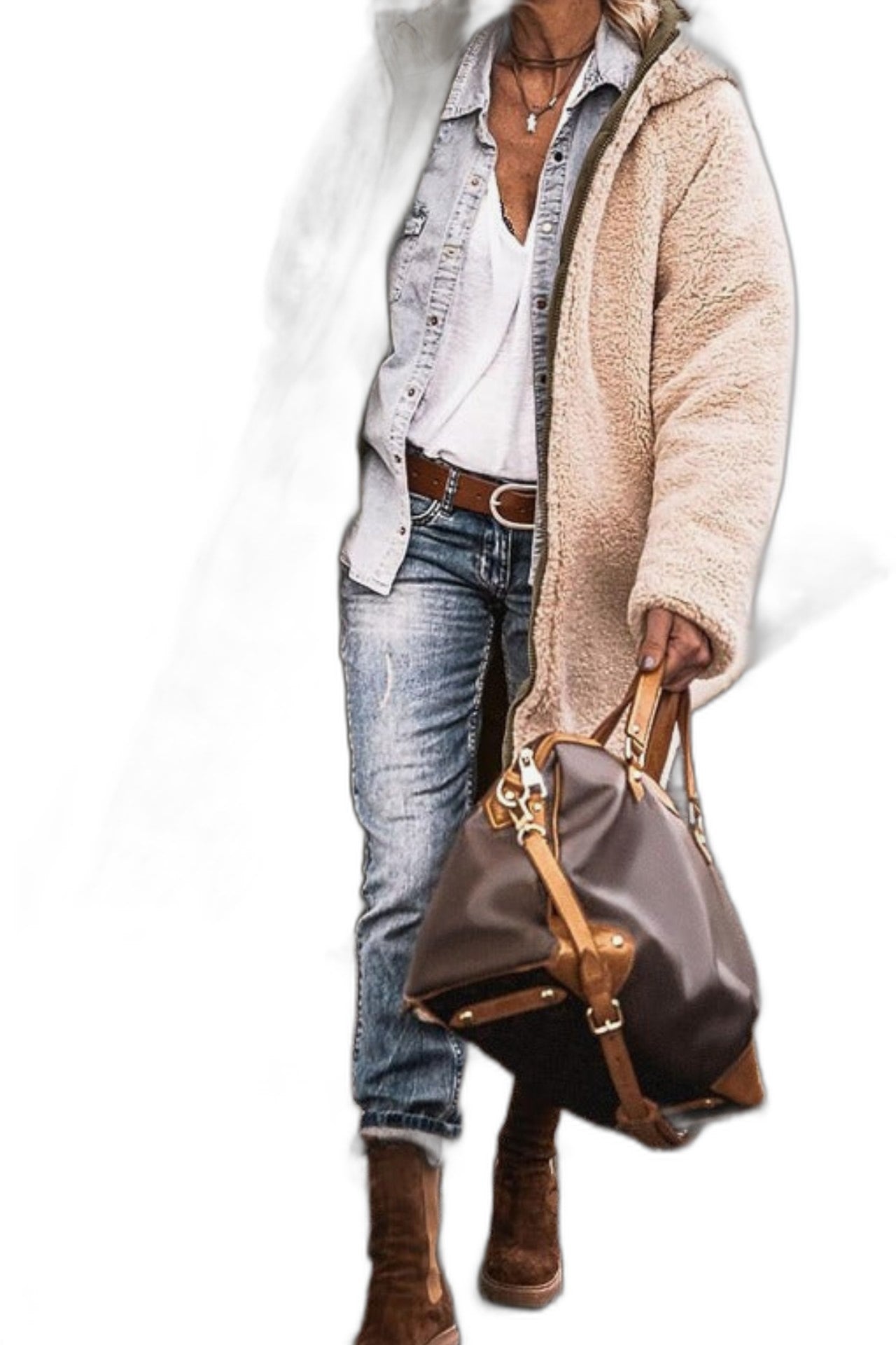 Effortless Brown Coat for Women with Collared Long Sleeve Belted Oversized Casual Style