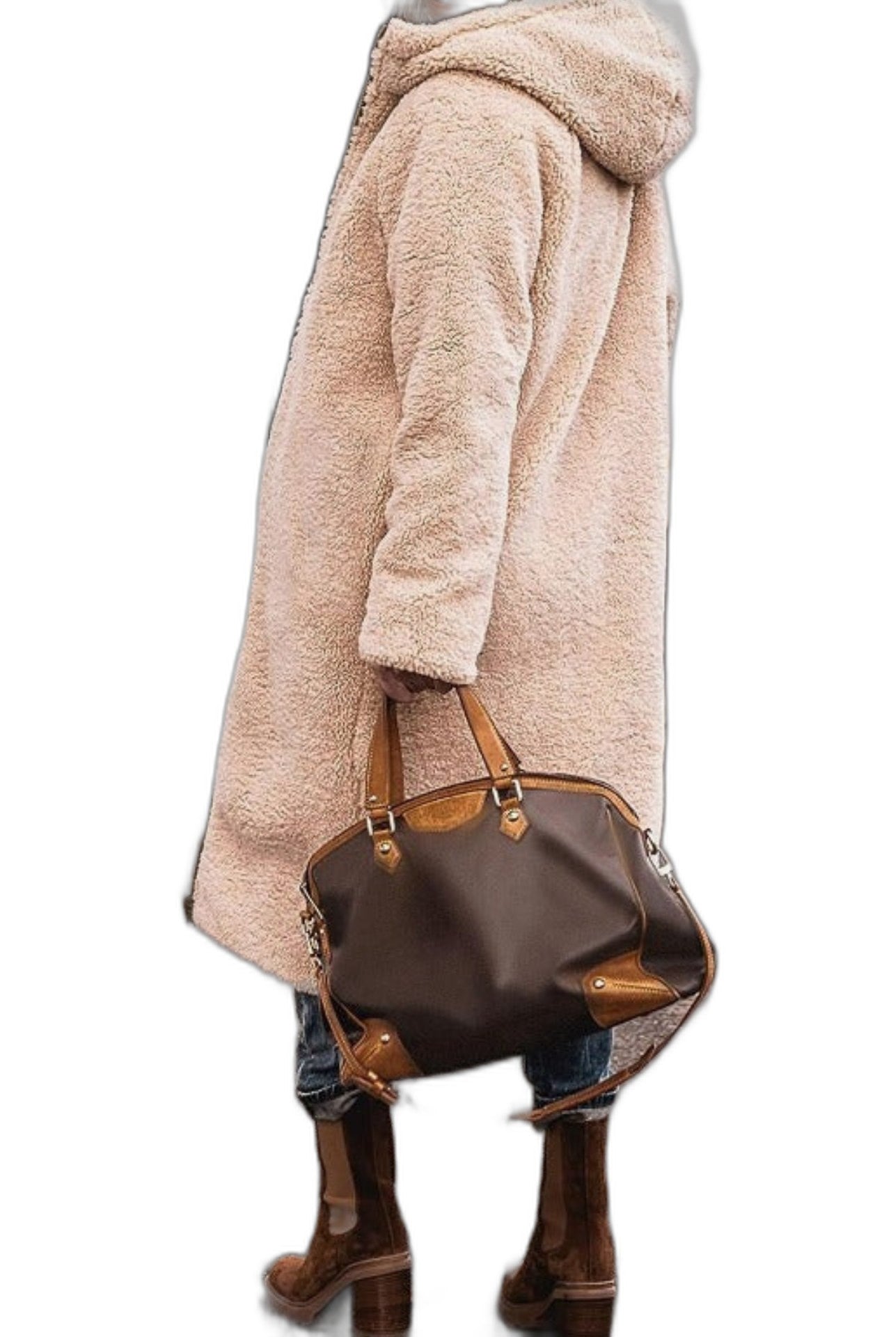 Effortless Brown Coat for Women with Collared Long Sleeve Belted Oversized Casual Style
