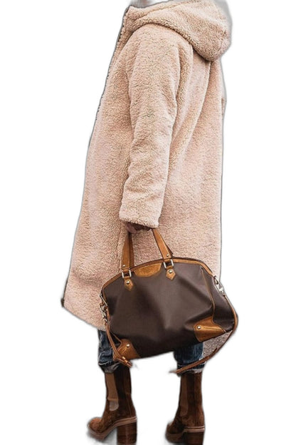 Effortless Brown Coat for Women with Collared Long Sleeve Belted Oversized Casual Style