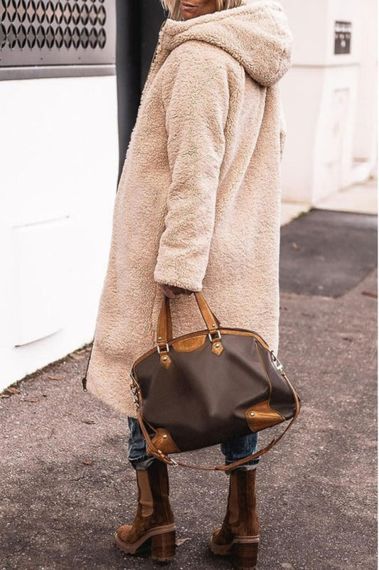 Effortless Brown Coat for Women with Collared Long Sleeve Belted Oversized Casual Style