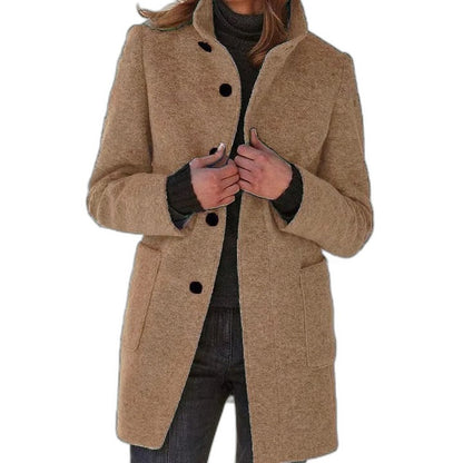 Effortless Brown Coat for Women with Collared Long Sleeve Button Front Casual Style