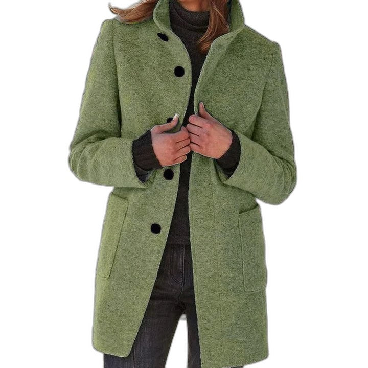 Effortless Brown Coat for Women with Collared Long Sleeve Button Front Casual Style