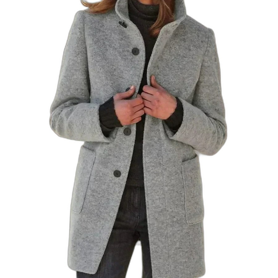 Effortless Brown Coat for Women with Collared Long Sleeve Button Front Casual Style