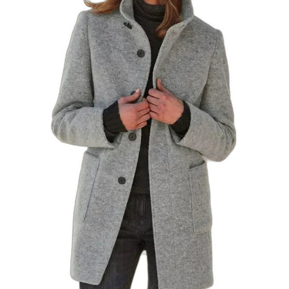 Effortless Brown Coat for Women with Collared Long Sleeve Button Front Casual Style